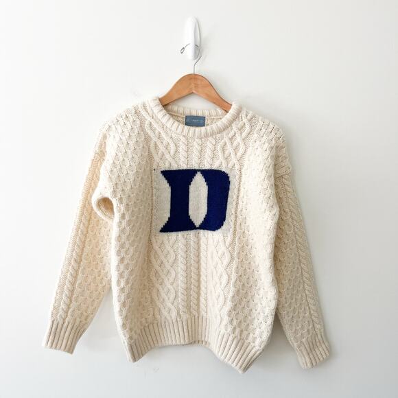 Collegiate Couture Knitwear Wool Great Britain Duke Bluedevils Cableknit Sweater - Picture 1 of 14